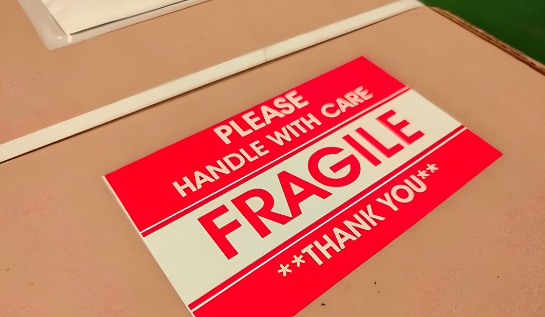 a box with please handle with care "fragile" on it
