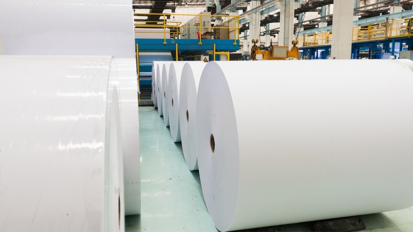 paper rolls ready for transport in the paper warehouse