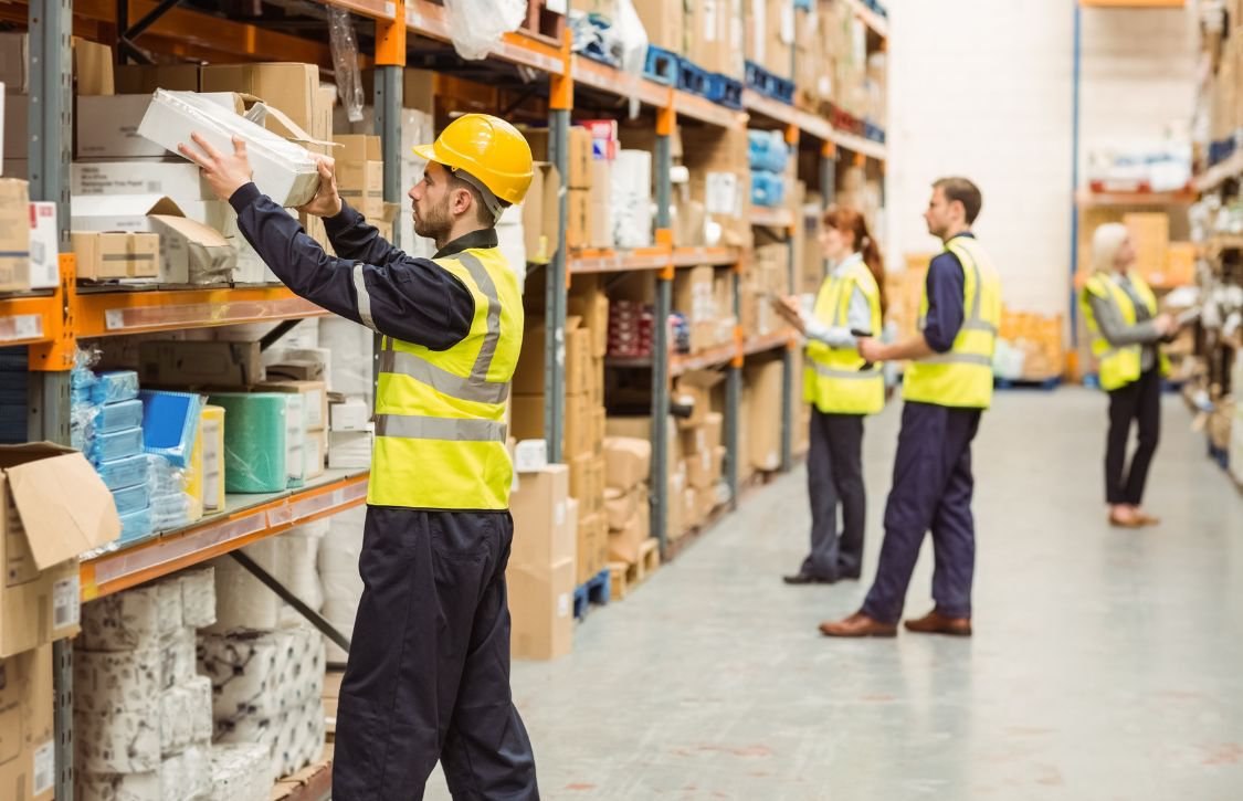 seasonal warehouse workers in a logistics center