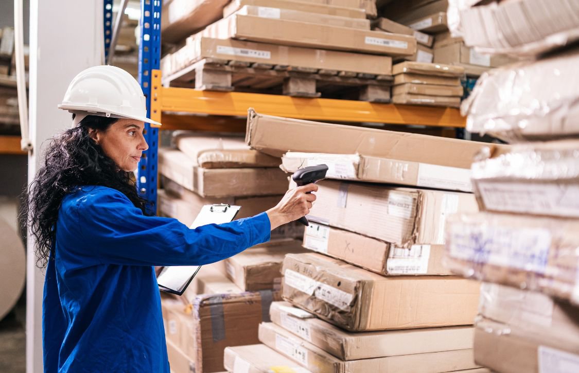 checking labels and handling supply chain inventory in warehouse